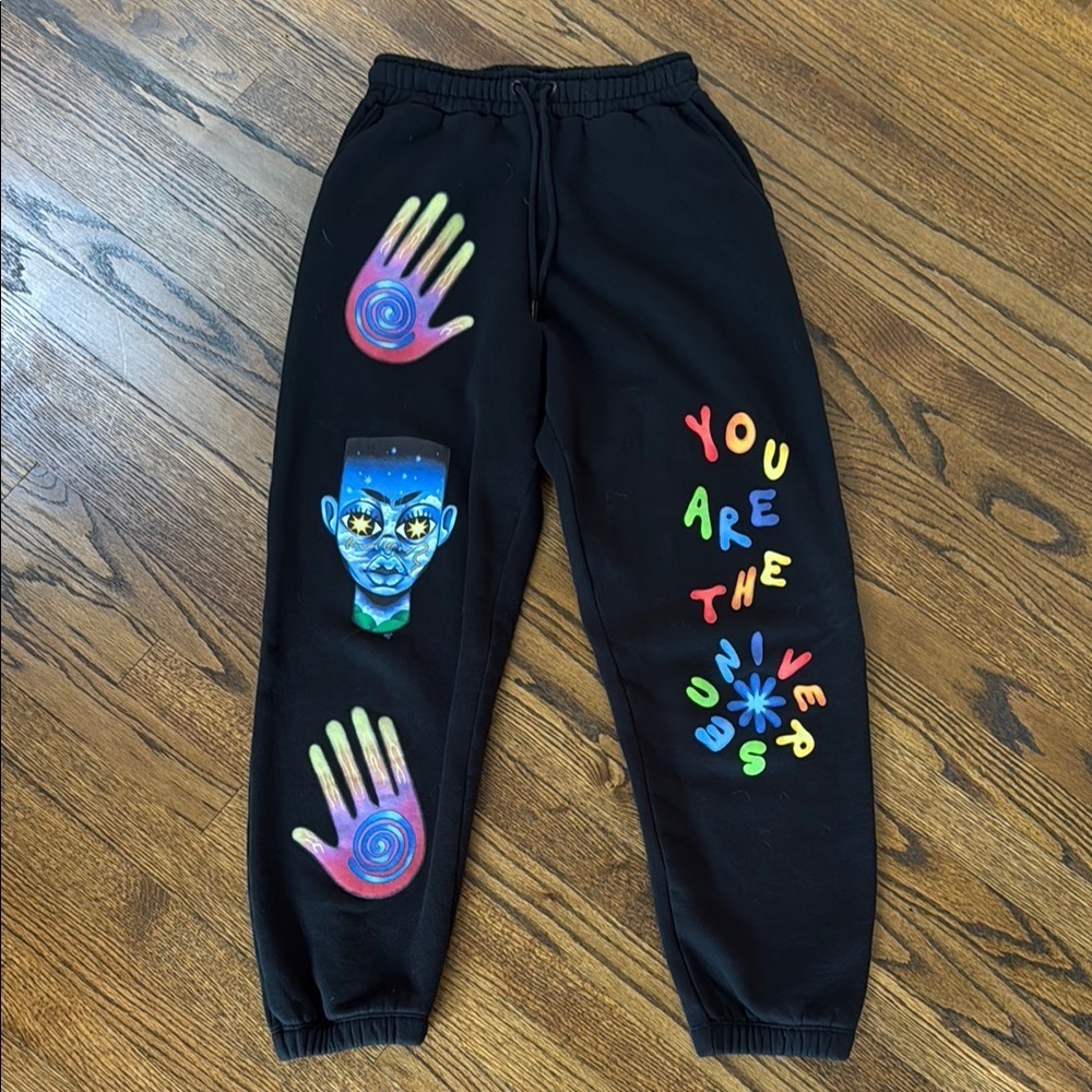 Lazy Oaf Men’s XS Black Multicolor Graphic Joggers